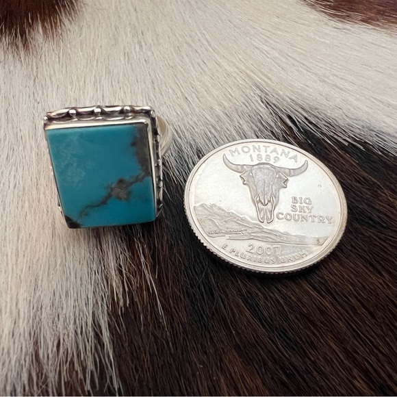 ❤️ Natural Kingman Turquoise  Statement Navajo Western Sterling Ring Size 6.5 - Picture 7 of 15
